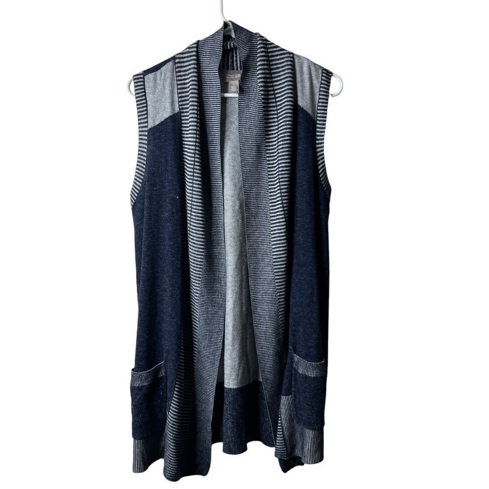 Chicos Navy Blue Two Toned Open Front Draped Sweater Vest 1